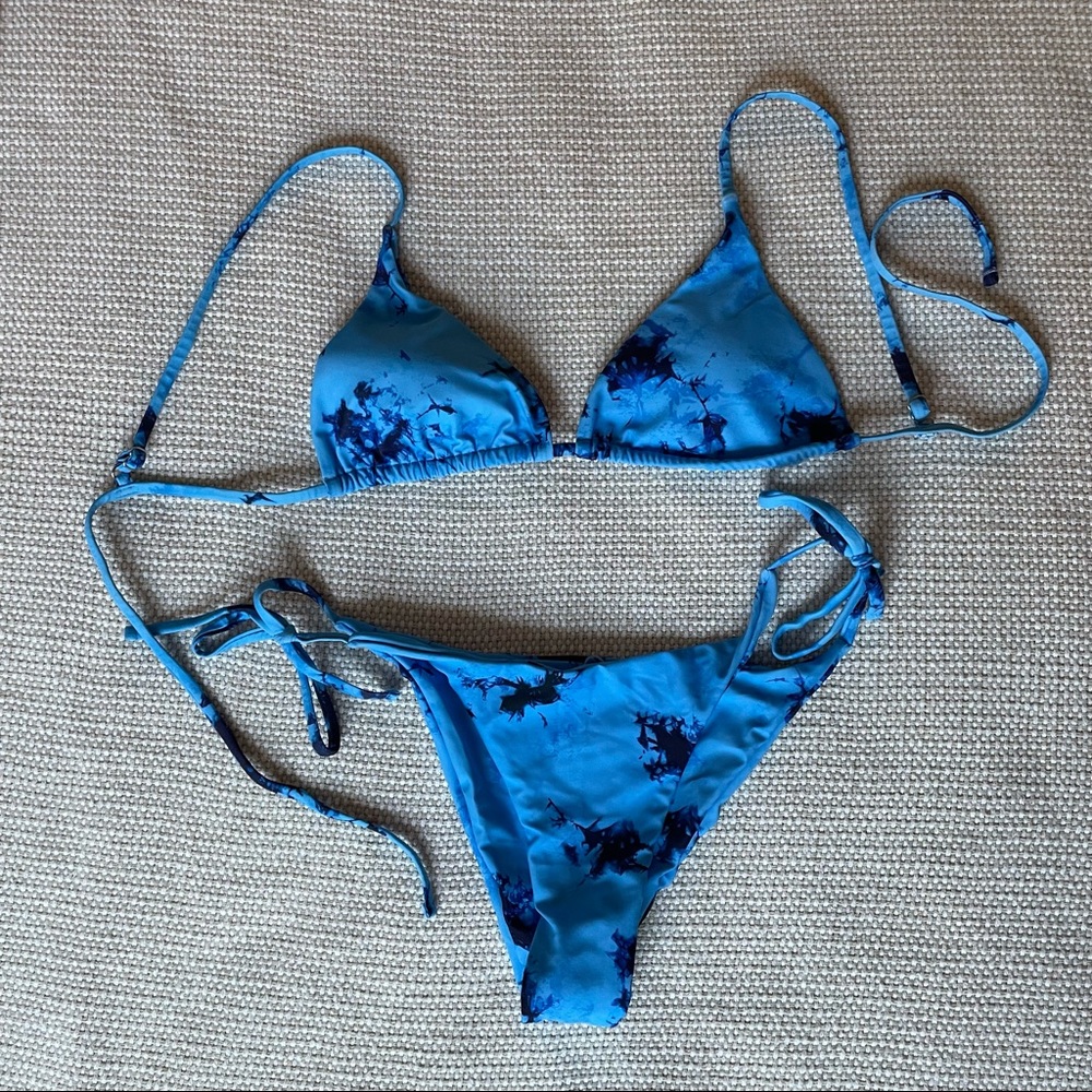 Blue tie-dye string bikini set, never worn